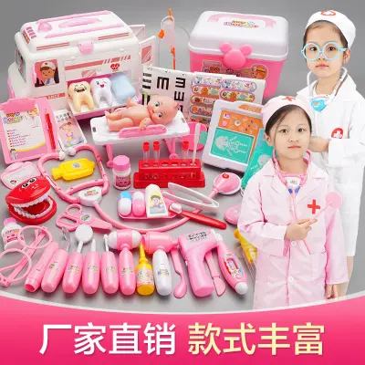 Kanak-Kanak Guojiajia Mainan Doktor Kecil Bermain Peti Alatan Girl Nurse Suntikan Budak Perempuan Stetoskop