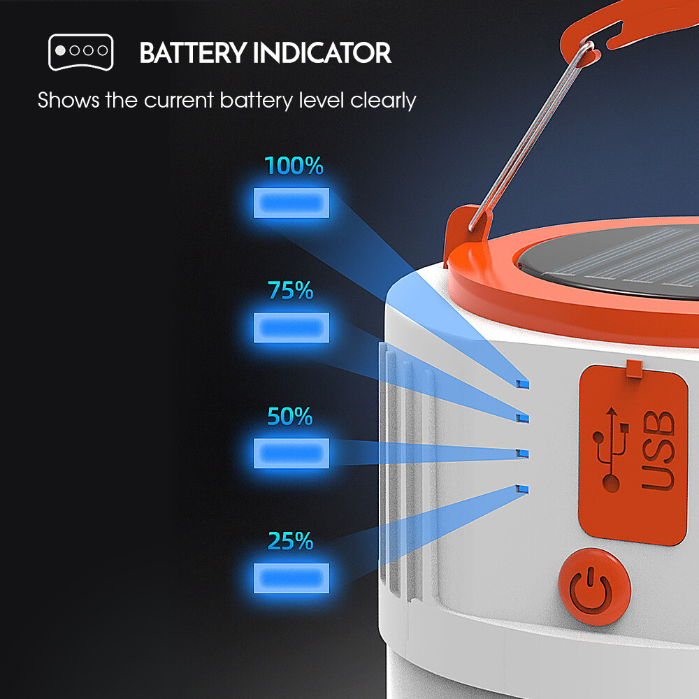 Multifunctional USB rechargeable Camping Lantern Portable Solar Panel Hand Lamp Waterproof L-ED Camping Light Tent Lamp Powerful Flashlight Torch Super Bright Portable Survival Lanterns
