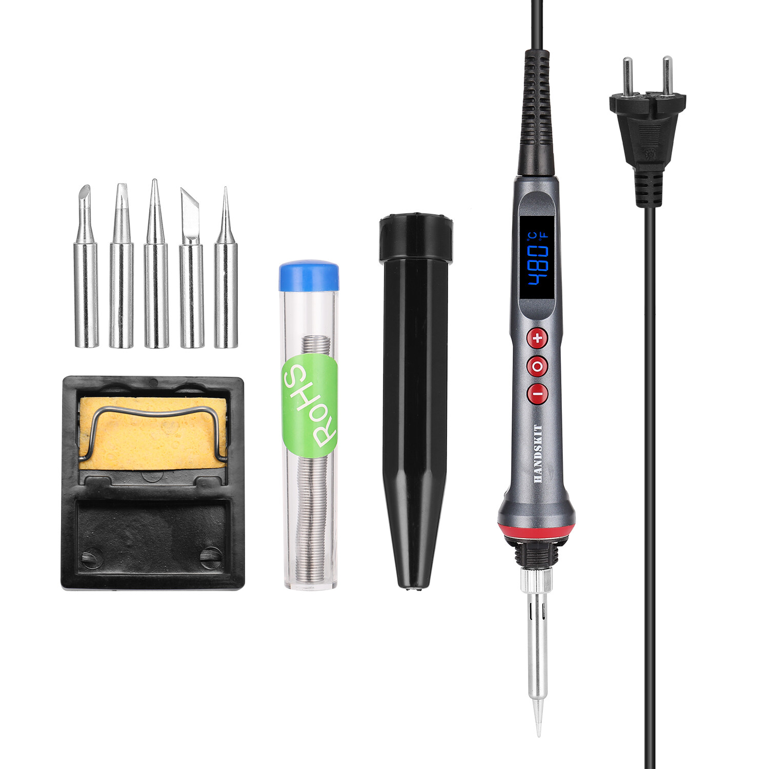 HANDSKIT 90W LED Digital Soldering Iron Set Adjustable Temperature Electric Soldering Iron 4 Wire Core Welding Tools with Automatic Sleep EU