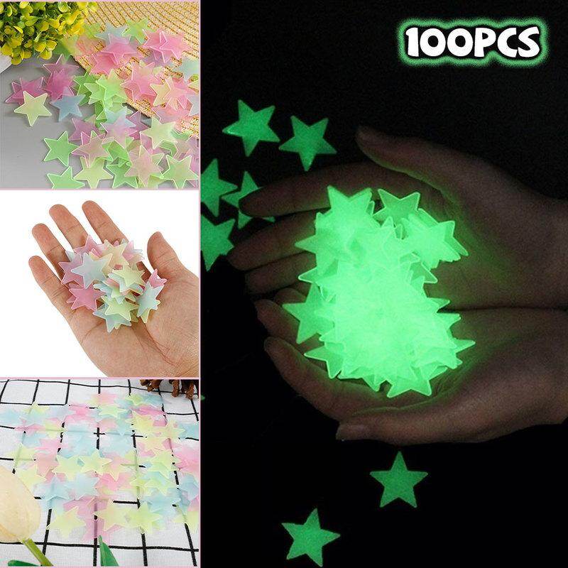 Glow In The Dark Stars 100PCS 3D Star Glow in The Dark Wall Stickers Luminous Fluorescent Wall Stickers For Kids Baby Room Bedroom Ceiling Home Decor