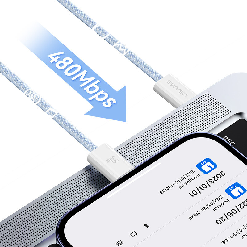 USAMS PD30W Lightning Cable Type C to Lightning Fast Charging Cable Data Transmission Cable For iPhone 14 13 12 11 Pro Max / Laptop / Tablet