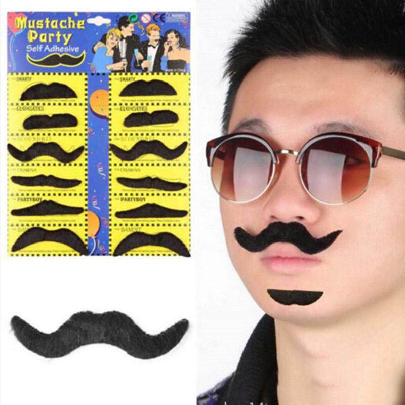 yuexiangtec 12pcs/set funny black fake beard wig mustache halloween costume party beards wigs hair face decoration kids children gifts
