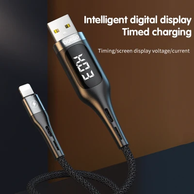 HGV 1.2M LED Lightning Cable Voltage Current Display Fast Charging Cable for iPhone