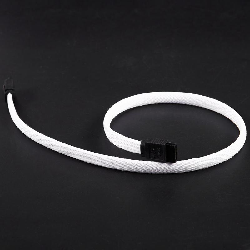 LOLPALONE Lot De 8 Câbles SATA 3.0 50 Cm Angle Droit – 6 Gbps, Gaine Nylon Blanche, Pour SSD/HDD/PC