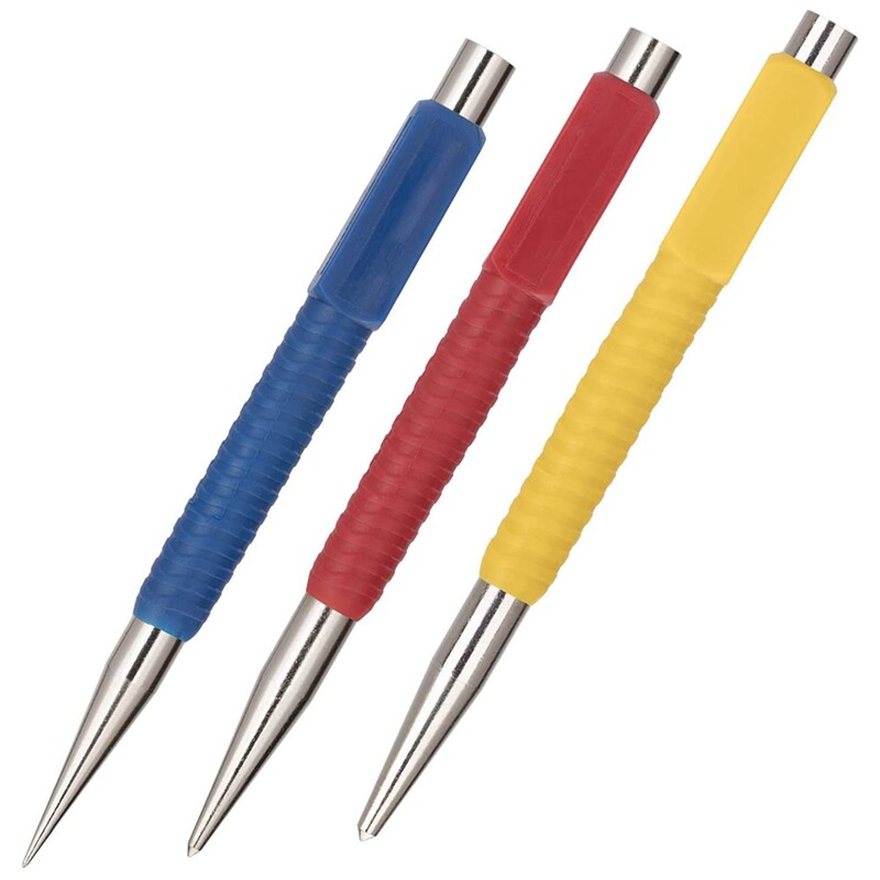 3-Piece Nail Set & Center Punch Set (1/32", 1/16", 3/16") - Hardened Alloy Steel With Grip