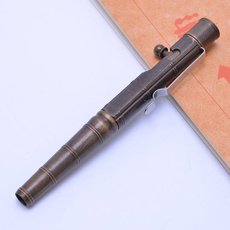 Solid Brass Gel Ink Pen Retro Bamboo Node Bolt Action Writing Tool School Office Stationery Supply