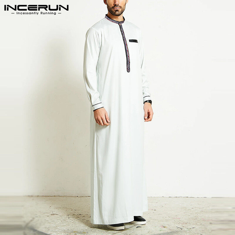 [จัดส่งฟรี] HijabFab INCERUNเสื้อตัวยาวคาฟตันThobeอิสลามJubbaแขนขาวลายดอกไม้เต็มความยาวเสื้อคลุมท็อปส์