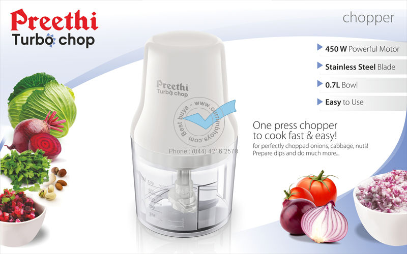 Preethi Turbo Chop CH 601 450-Watt Chopper (White