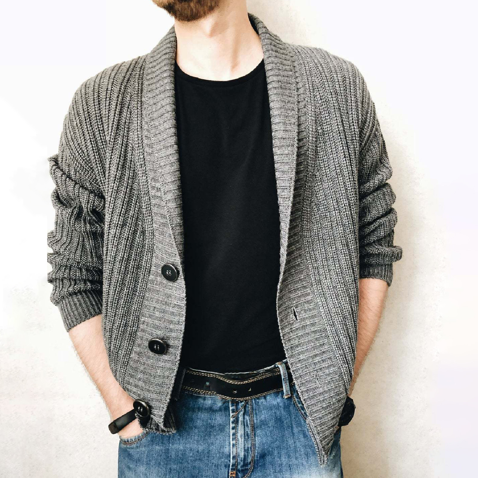 Simple Sweater Coat Solid Color Comfortable Simple Men Solid Color Knitted Sweater Coat for Outdoor