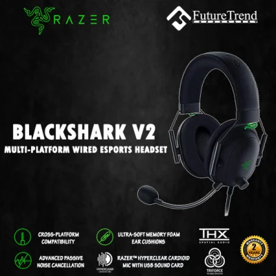 Razer BlackShark V2 Multi-platform Wired Esports Headset Memory Foam Ear Cushions/THX Spatial Audio/USB Sound Card