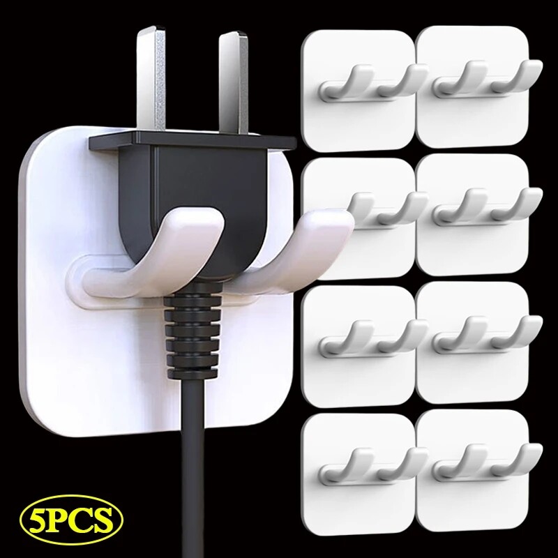 5Pcs Wall Storage Hook Punch-free Power Plug Socket Holder Kitchen Stealth Hook Wall Adhesive Hanger Bathroom Storage Tool