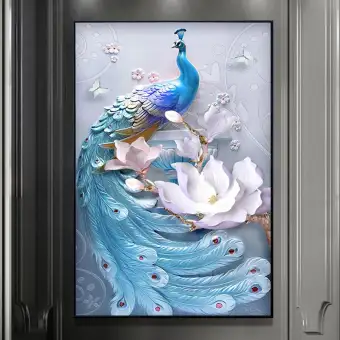 Dragonpad Ukuran Besar 5d Diamond Lukisan Burung Merak Bordir