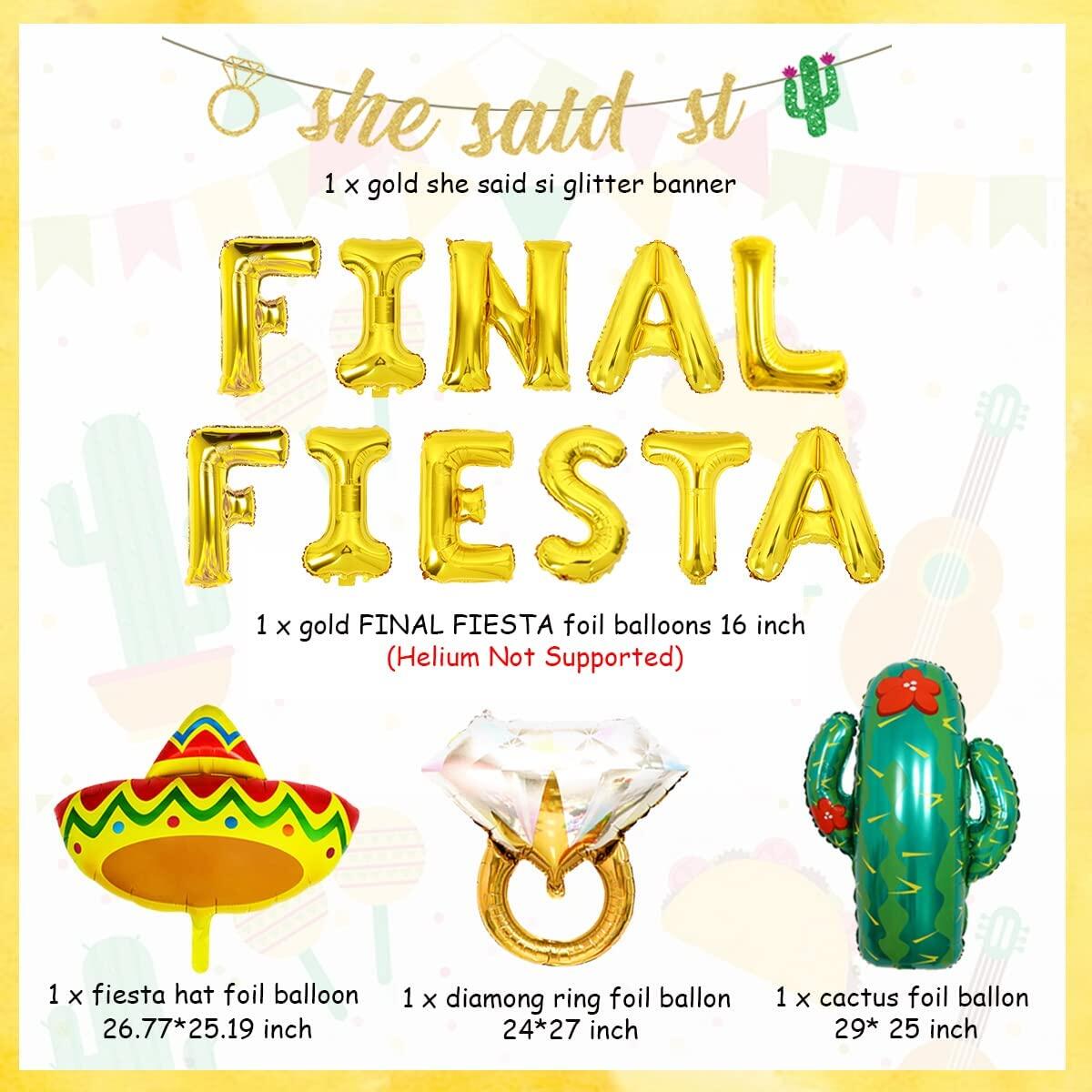 JOYMEMO Mexican Final Fiesta Bachelorette Party Decoration--Taco Bout Love She Said Si Glitter Banner Taco Cactus Diamond Ring Foil Balloon for Fiesta Theme Bachelorette Wedding Bridal Shower Engagement Party
