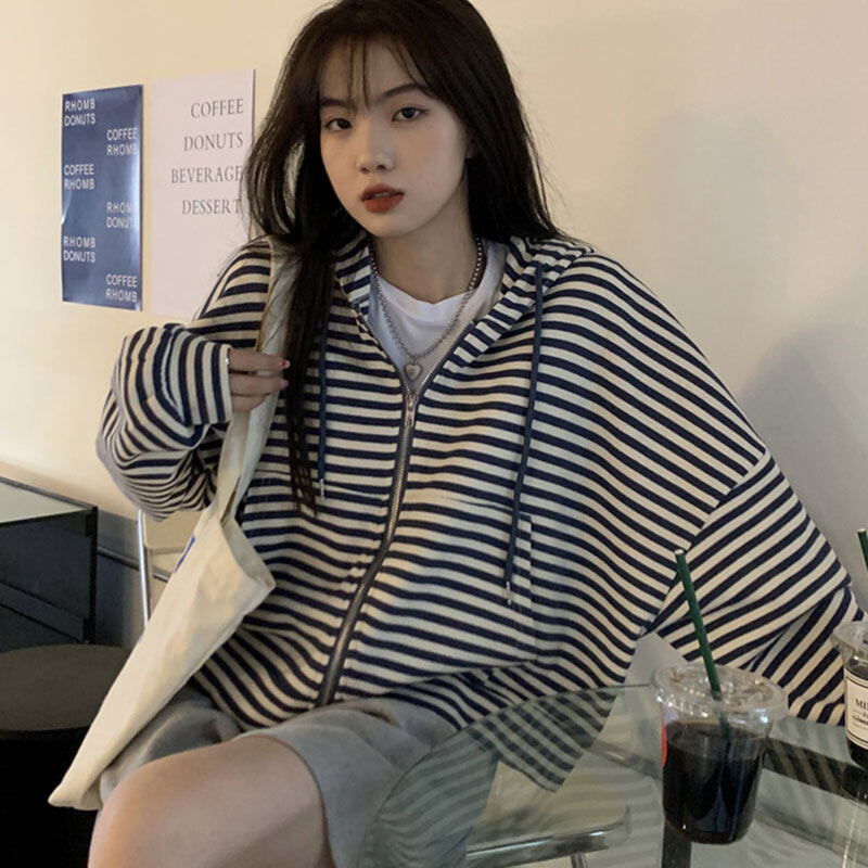 IEF women's hoodie, long sleeve cardigan, zipper jacket, striped hooded sweatshirt, zip hoodie, women's zipper hoodie, 2024