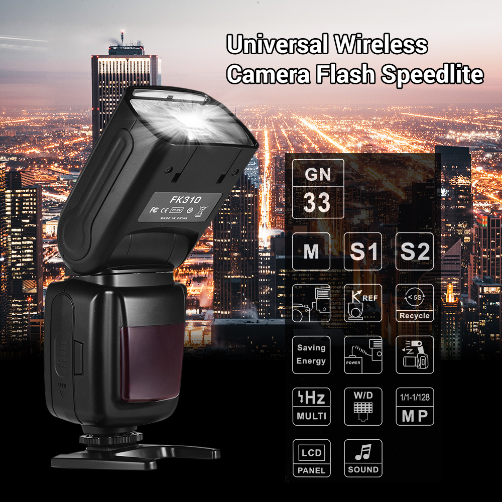 Camera Flashlight Function Universal Wireless Camera Flash Light Speedlite GN33 LCD Display for ...