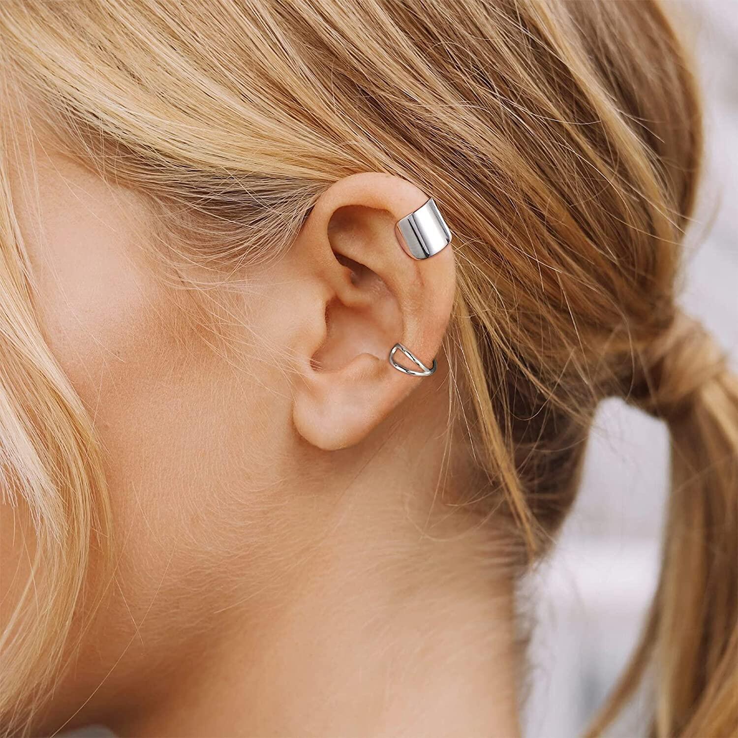 ChicSilver Khuyên Tai Vòng Bít Tai Đơn Giản Kẹp Sụn Không Xỏ Bằng Bạc Sterling 925