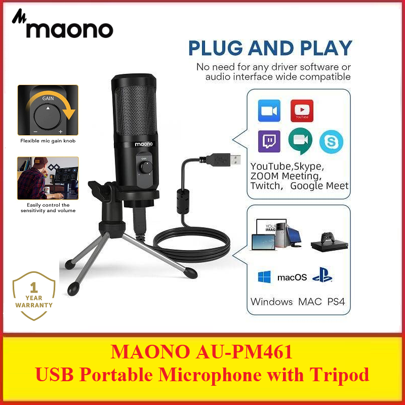 [Ready Stock] Maono AUPM461 USB Microphone Condenser Recording PC Mic