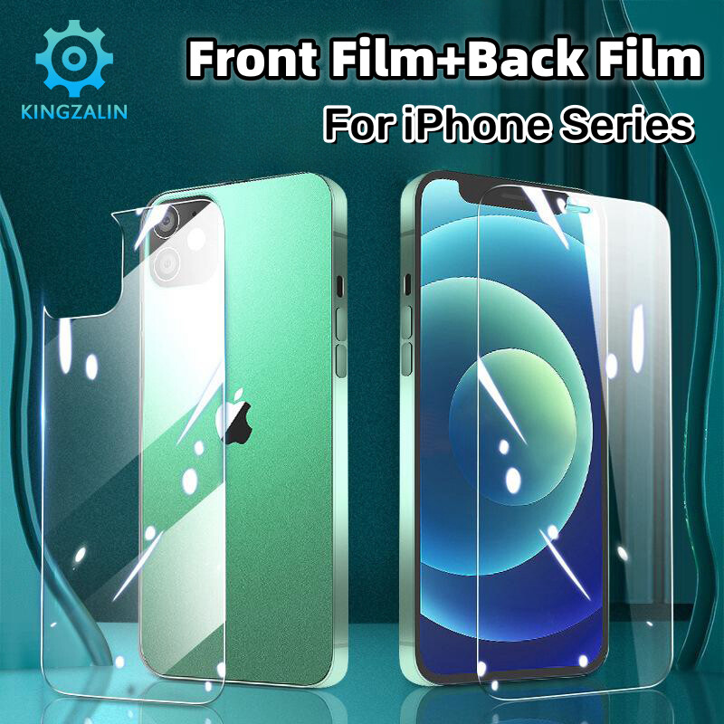 Kingzalin Tempered Glass Screen Protector For iPhone 15 Pro Max 14 Plus 13 12 11 Front+Back Screen Protective Film