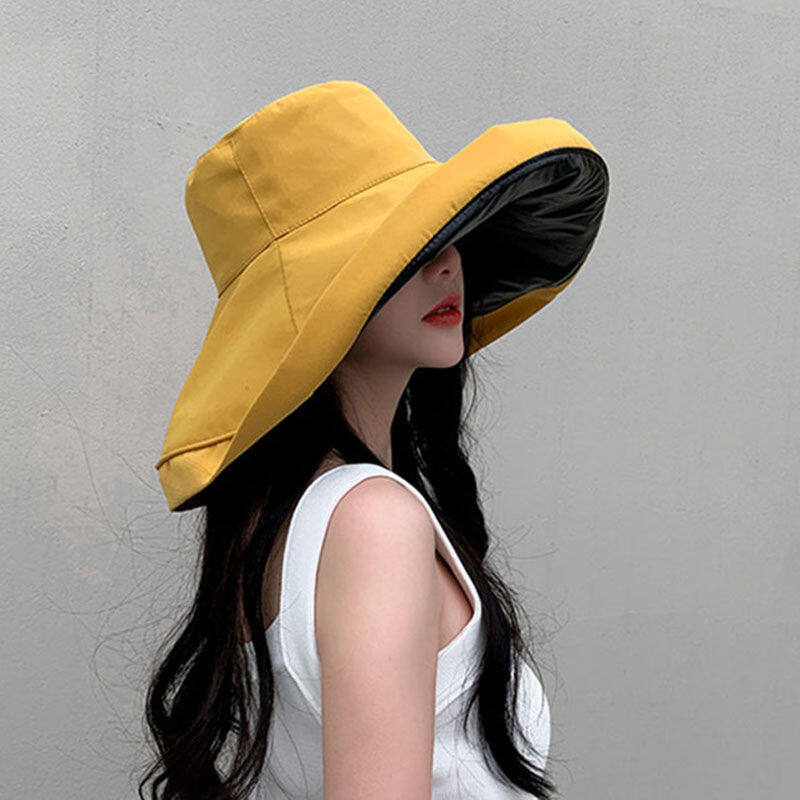 16cm Wide Brim Sun Hat for Female Sale UPF50+ Black Rubber UV Protection High-end Summer Bucket Hat for Female New Fashion Casual