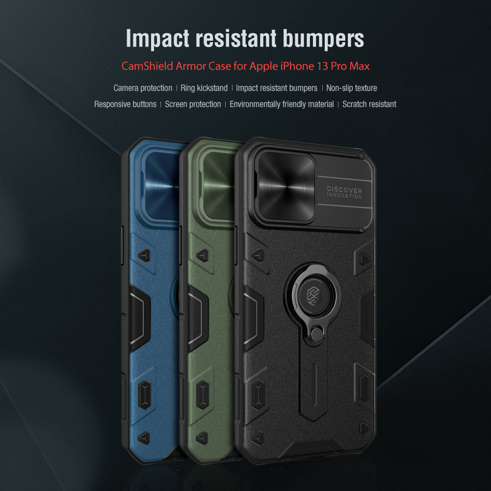Nillkin Trượt Vỏ Bọc Ốp Lưng Cho iPhone 13 Pro Max Ốp Lưng Máy Ảnh Bảo Vệ Sự Riêng Tư Chống Sốc Đèn Vòng Có Chân Đế Và Giá Đỡ Điện Thoại Ốp Lưng