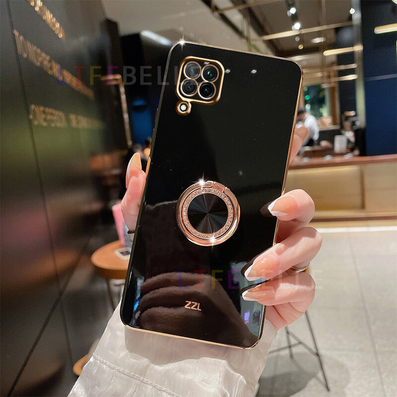 LIFEBELLE Casing for Samsung Galaxy M33 5G Case, with Fashion Ring Stand Luxury Premium Simple Slim Plating Soft Phone Cases Silicone Shockproof Protective Back Cover Couple Cases for samsung case