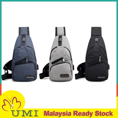 Ready Stock UMI USB2499 Korean Men Chest Bag Canvas Cross Body Bags Travel bag Shoulder Bag +