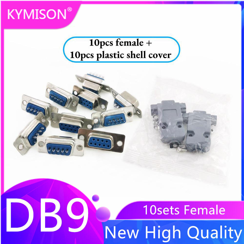 10sets RS232 Parallel Serial Port DB9 2-Rows 9 Pin D Sub 10pcs Male/Female Solder Connector + 10pcs Plastic Shell Cover