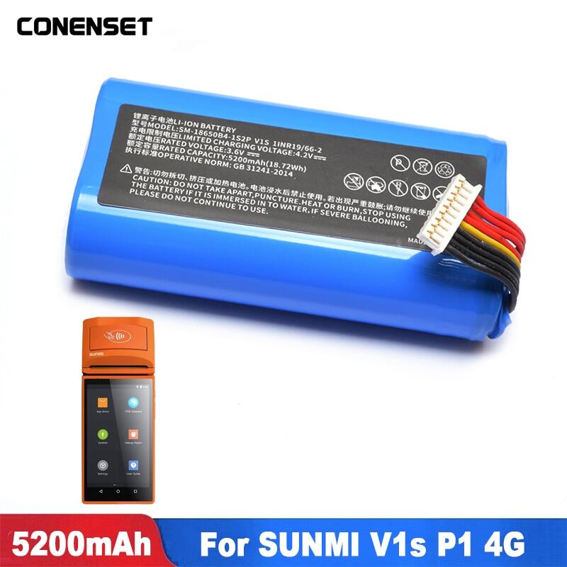 Original 5200Mah V1S Replacement Battery For Sunmi P1 4G WS920 W6900 POS SM-18650B4-1S2P 1INR19/66-2