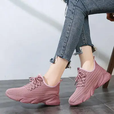 Women Lace-Up Sports Shoes Breathable Sports Running Shoes Casual Shoes