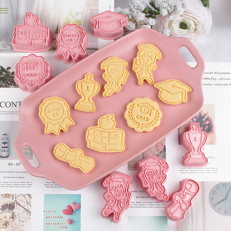 UG 8Pcs Congrats Graduation Cookie Cutter Biscuit Mold Press Plastic Cookie Mold