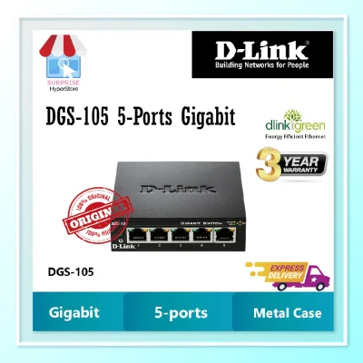 D-LINK DGS-105 5 Port 10/100/1000 Gigabit Ethernet Desktop Unmanaged Switch in Metal Casing support MDI/MDIX (5-Port)