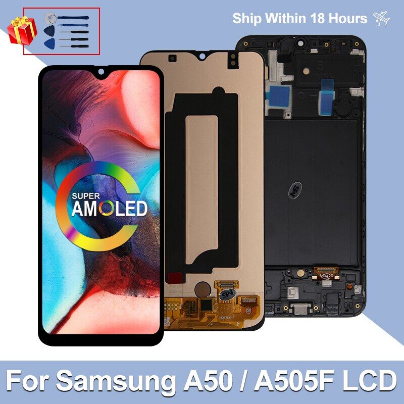 Super amoled for suitable for samsung galaxy a50 a505 lcd display sm-a505fn/ds a505f/ds touch screen digitizer for suitable for samsung a505g lcd parts