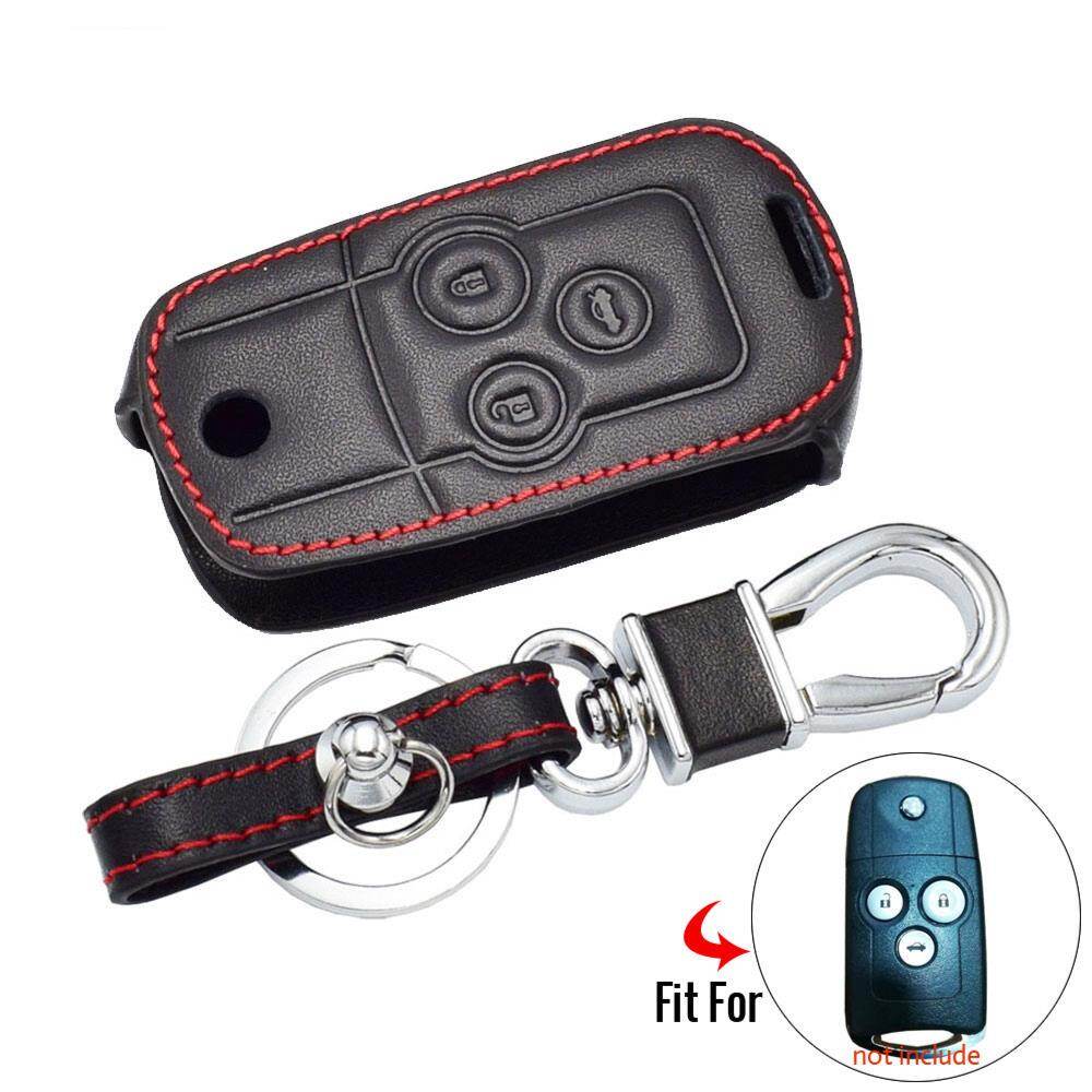 （borongwell）3 Buttons Leather Car Key Cover For Honda Civic 2011 Crv Fit Xrv Crider Folding Remote Fob Protector Case Keychain Bag Accessory
