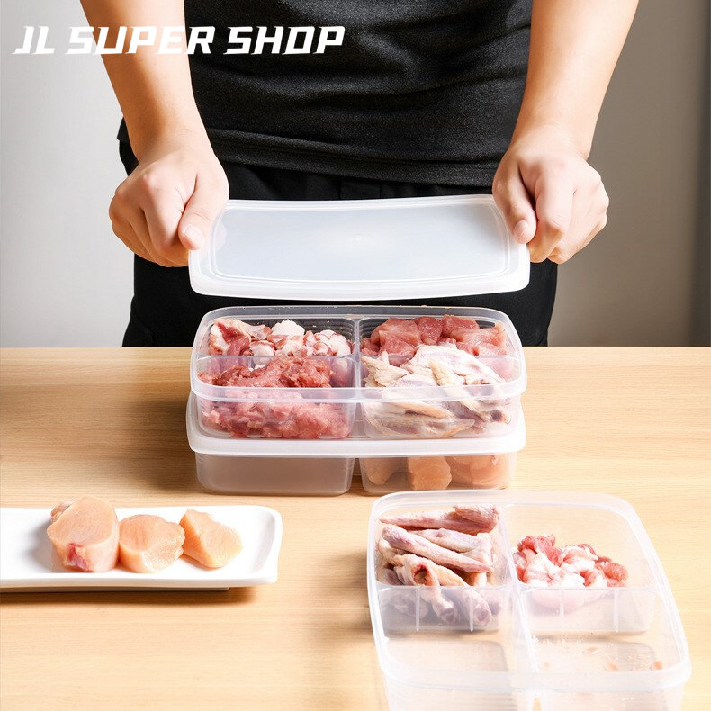 JustLiving Hộp Sắp Xếp Tủ Lạnh 4 Ngăn Trong Suốt Hộp Đựng Có Nắp Hộp Đựng Bảo Quản Giữ Tươi Cho Tủ Lạnh Có Thể Xếp Chồng Bằng PP Cấp Thực Phẩm Hộp Phục Vụ Hành Gừng Và Tỏi Đĩa Thịt Đông Lạnh