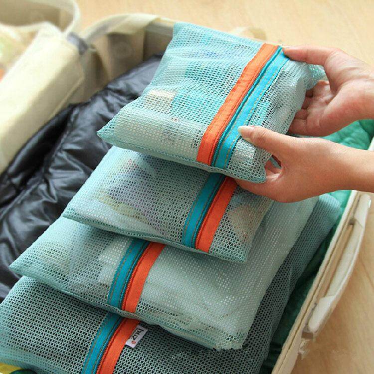 4pcs/set Thicken Travel Storage Bag Portable Travel Mesh Bag Case Toiletry Clothes Underwear Hanging Storage Bag Organizer Pouch