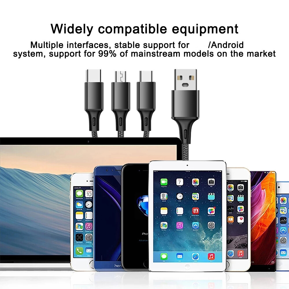 Kebidumei 3 in 1 Fast Charging Cable Micro USB Type-C Fast Charger Cable Data Cable For Phone
