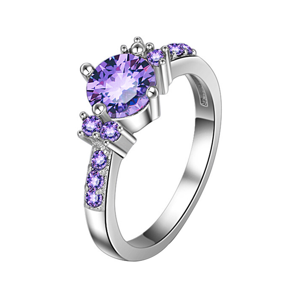 Talent Star Luxury Women Faux Amethyst Inlaid Finger Ring Wedding Engagement Jewelry Gift