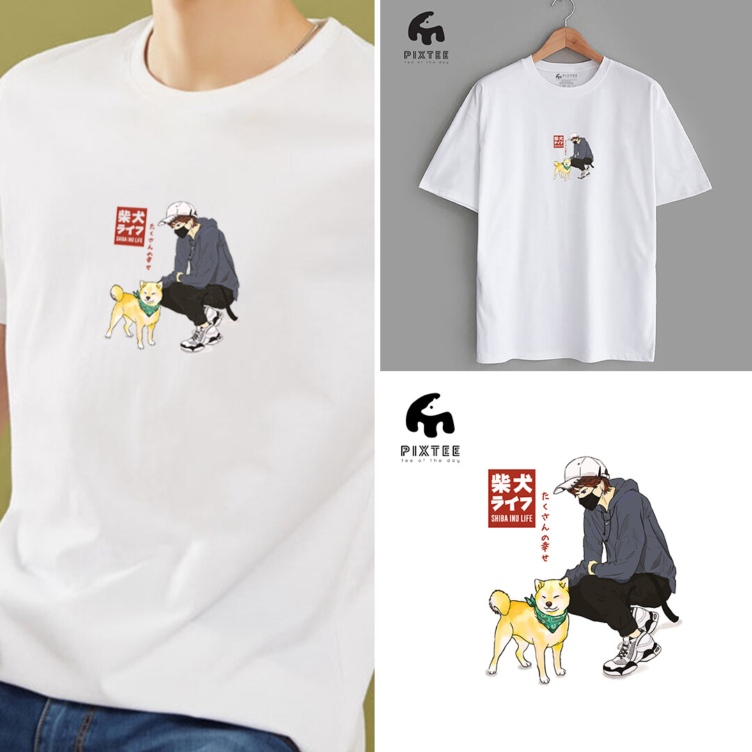 PIXTEE Anime Hoodie Guy and Shiba t shirt unisex 100% cotton | Lazada