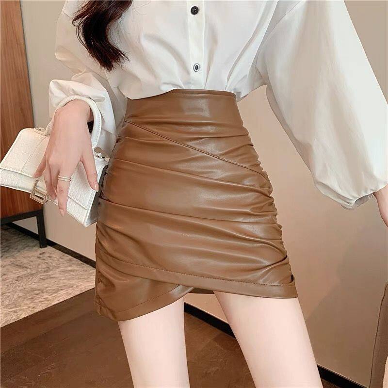 5XL Leather Skirt for Women Spring and Autumn New High Waist Irregular Short Skirt Women's Large Size A-word Skirt