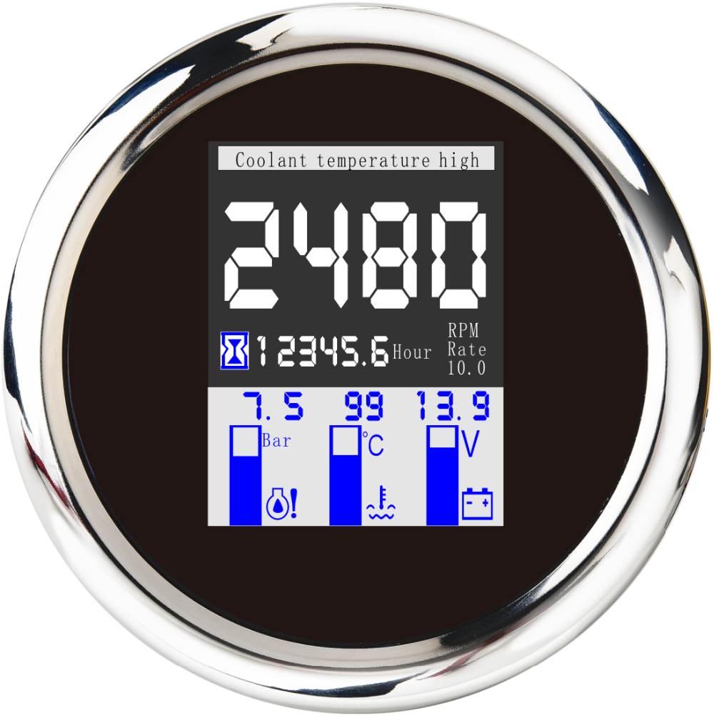 9-32v nmea 2000 multi-functional 4 in 1 gauge 85mm digital tachometer water temp oil pressure 0~10bar with alarm