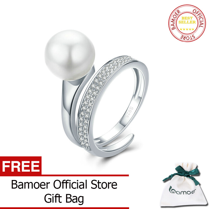 BAMOER Free Shpping Real 100% 925 Sterling Silver Elegant Round Geometric Finger Rings for Women Anniversary Engagement Ring Jewelry SCR231