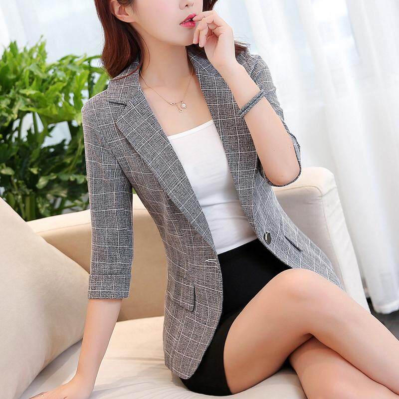 Lengan tanggung Setelan jas kecil Jaket perempuan Gaya Korea 2019 model baru Musim semi dan musim panas model pendek Kotak-Kotak Setelan formal chic merah Setelan Jas perempuan
