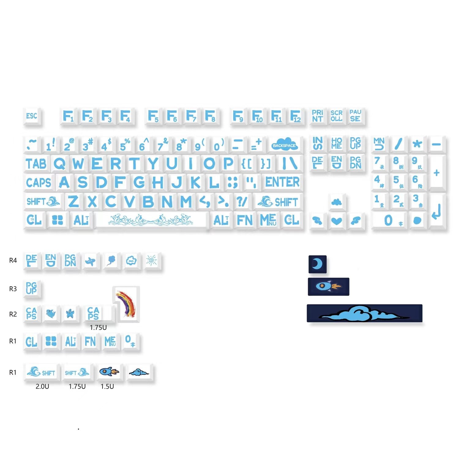 【Keycap Only】Cherry Profile Keycap 130 Keys Large Character PBT Sublimation For Cherry MX Switch Mechanical Keyboard RK61/Anne Pro 2/GK61