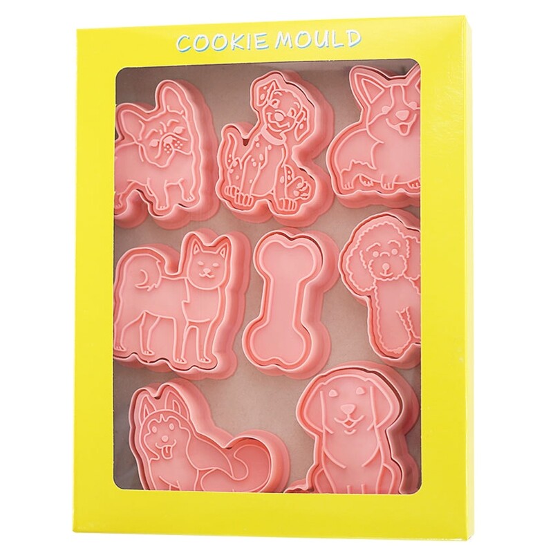 8-Piece Puppy Biscuit Mould Bone Cartoon Dog Shapes 3D DIY Cookie Cutting Molds Fondant Baking Gadget Baking Accessories