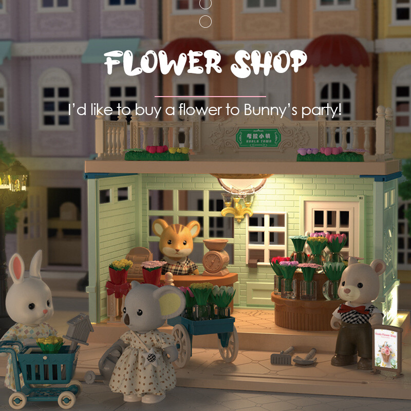 FLIPPED Koala Dairy Playhouse Set Dollhouse Playset Townhouse DIY Doll Cottage Pretend Play Toys Portable House Dollhouses Toy Gift Set with Music Light Furniture Koala Rabbit