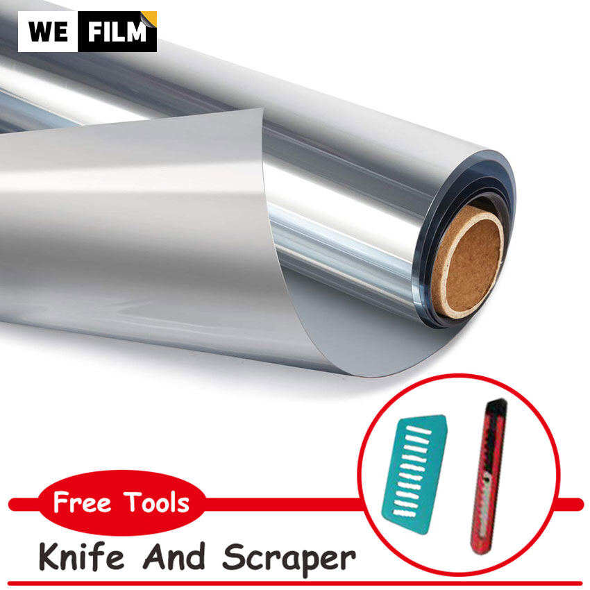 Silver Window Film for Home Heat Insulation UV-Proof Protect Privacy One-Way Mirror Glass Stickers for Home or Office 30,50,60,70,80,90,100cm