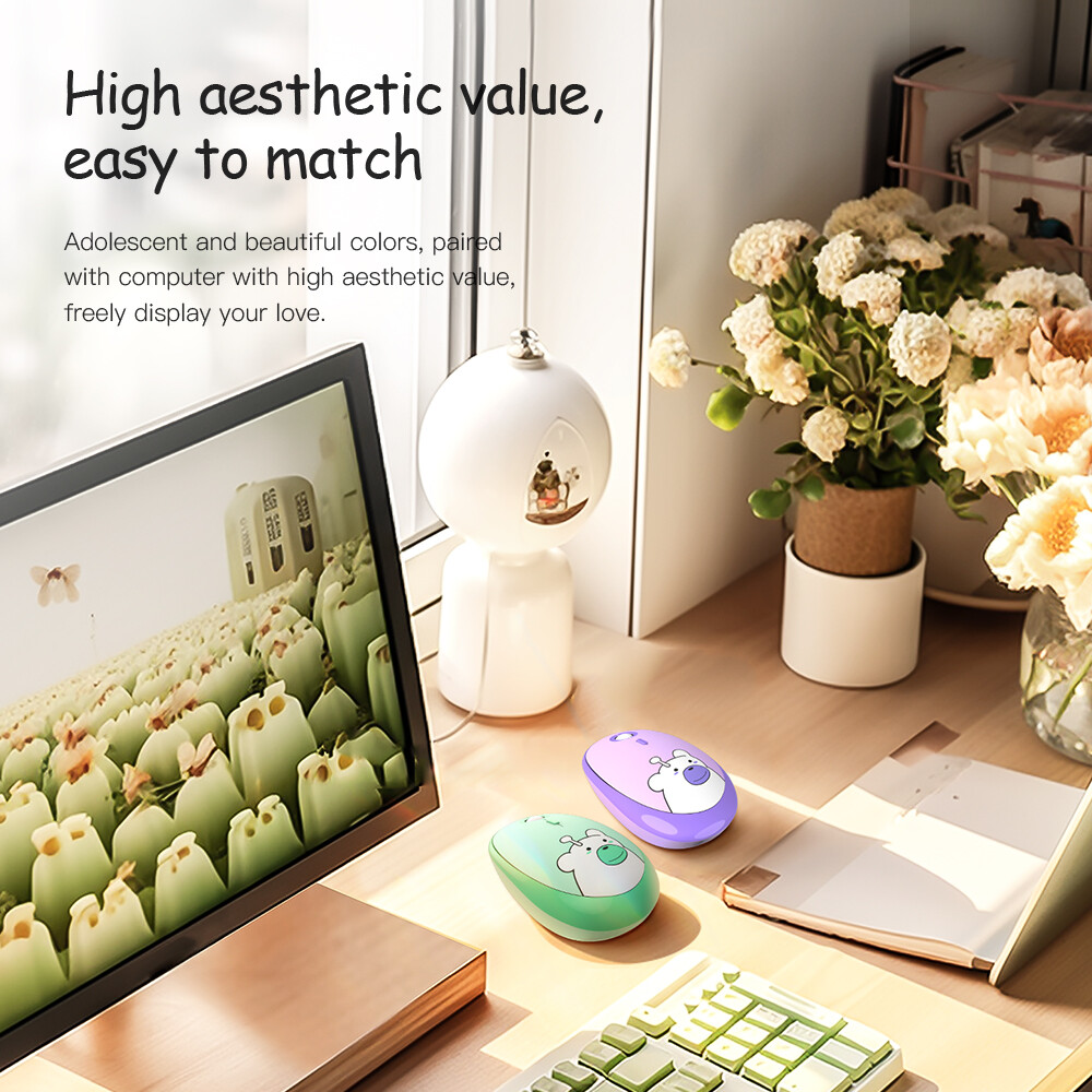 【2023】Hoco Cute Cartoon Wireless Mice Computer Mouse for Laptop Silent Buttons 2.4G with USB Mini Receiver, 800 DPI 1200 DPI With 3 Adjustable DPI For PC Laptop