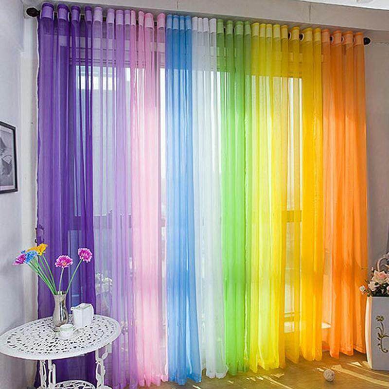 Coloful  Tulle Voile Door Window Curtain Drape Panel Sheer Slot Top Plain Voile Curtain