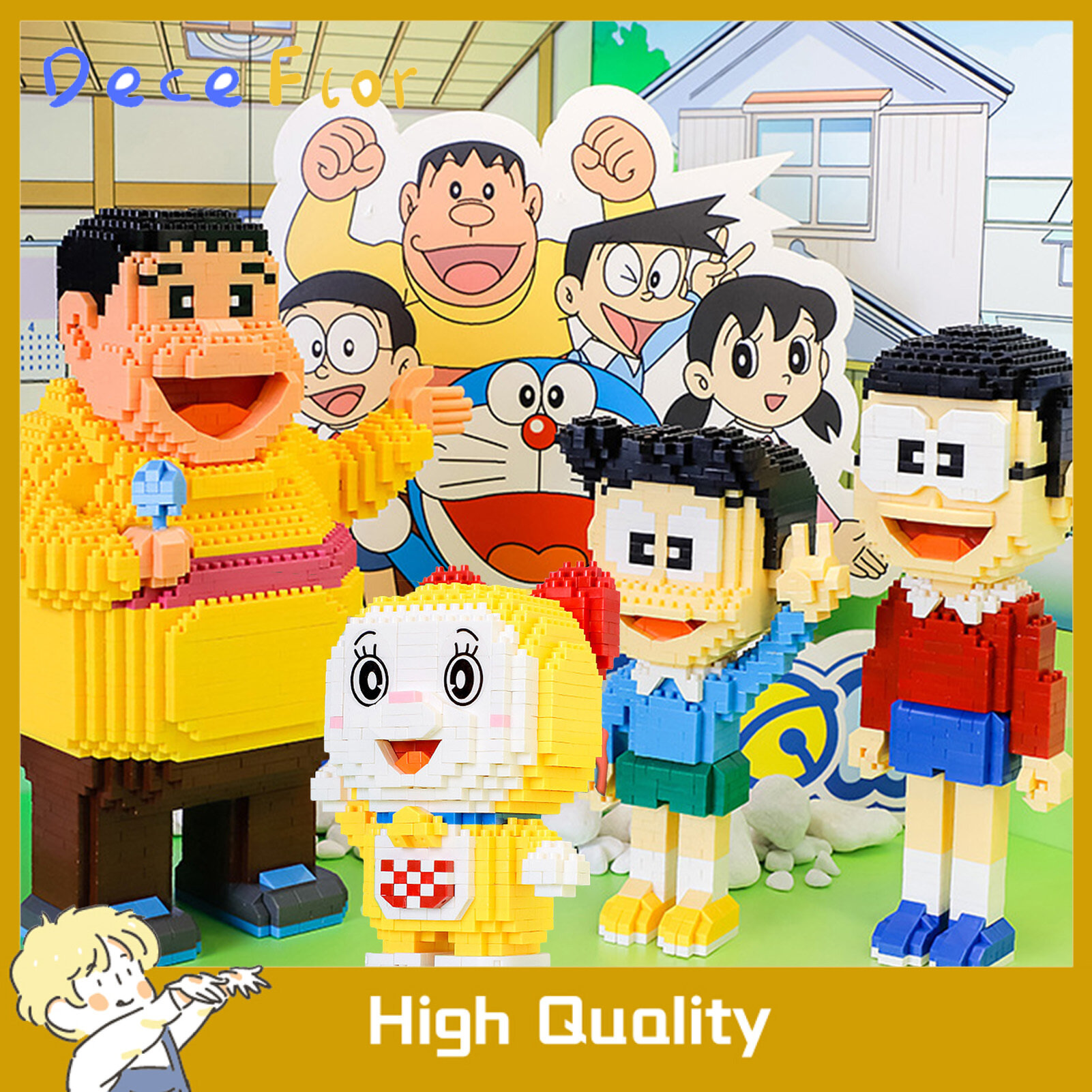 Dece Flor 1 Set Building Blocks Adorable Intellectual Development Fadeless Anime Doraemon Series Particle Building Bricks for Home Decoration