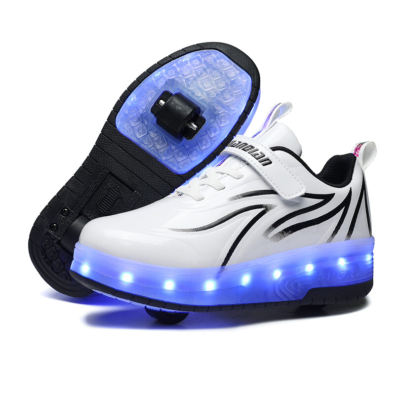 YCAMEL New 28-40 USB Charger Glowing 2 wheels Sneakers Led Children Lighting Shoes Boys/Girls illuminated Luminous Sneaker